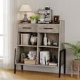 thumbnail image 1 of Yartaka Bookcase 3 Tier Bookshelf with Drawers Horizontal Storage Shelves 4 Cube Organizer Industrial Short Bookcases Metal Frame Wood Display Cabinet for Bedroom, Living Room, Home Office, Grey, 1 of 8