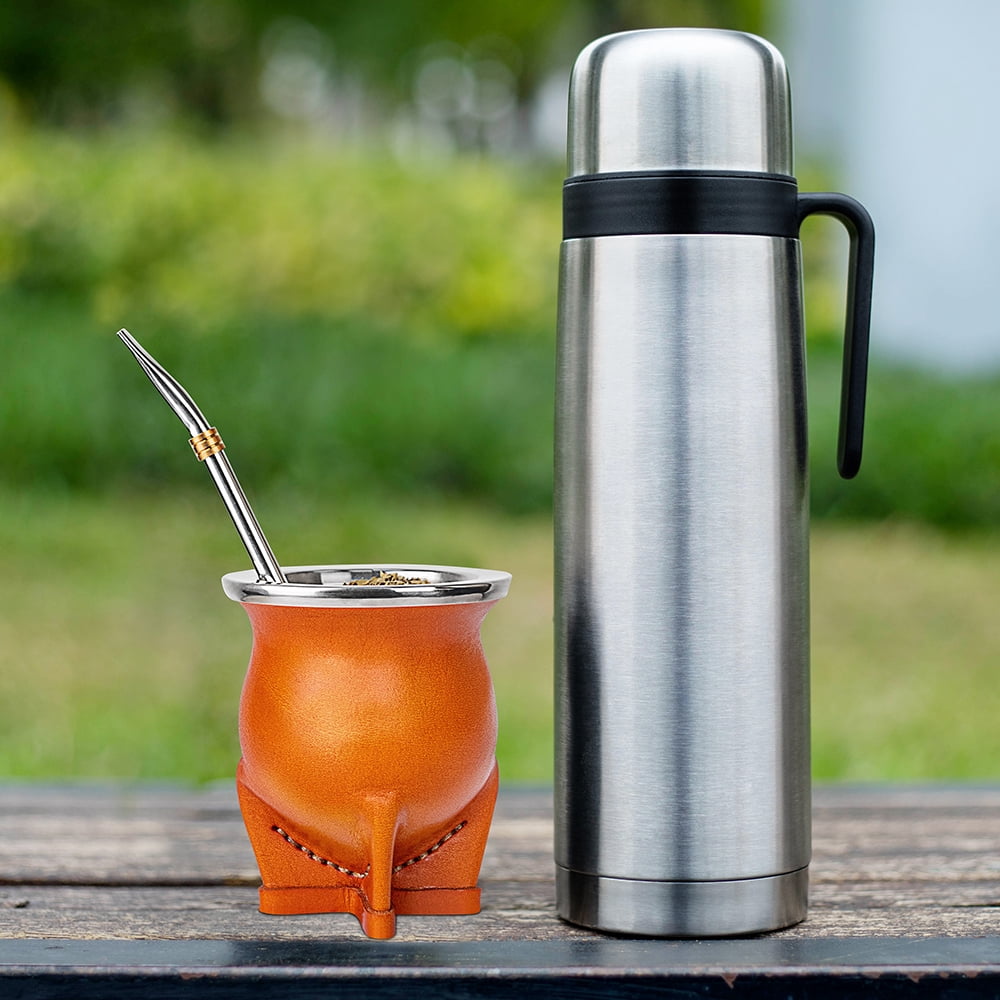 CUOPRU Yardba Mate Gourd Cup Set, 6.7oz, Handmade Leather Ceramic