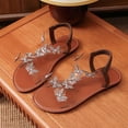 thumbnail image 5 of YgkuHd Women's Casual Flat Sandals Rhinestone Bowknot Accents Transparent PVC Straps Elastic Ankle Strap Padded Sole Coffee,6.5, 5 of 6