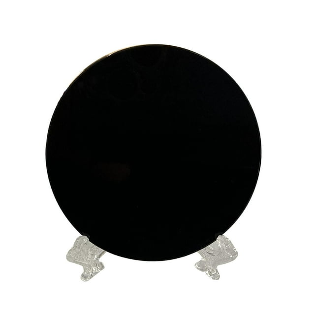 Espejo de adivinación de obsidiana negra, disco circular de obsidiana con soporte para yoga y adivinación. 6cm