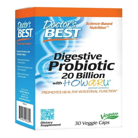 Doctor's Best Probiotic, Non-GMO, Gluten Free, Vegan, 20 Billion CFU, 30 Veggie Caps, Helps replenish healthy intestinal flora By Doctors