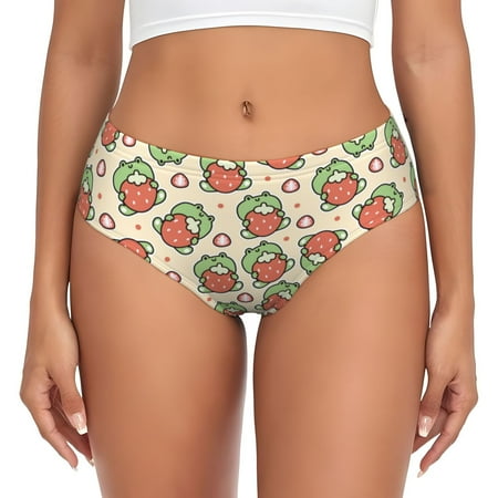 Womens Underwear - Frog Hold Strawberry No Show Seamless Underwear for Women  Kawaii Soft Stretch Women s Panties  Hipster Ladies Panties Bikini Underwear Briefs