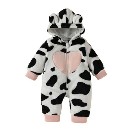 

Xinduolei Boys Girls Long Sleeve Dairy Cow Hooded Romper Jumpsuit