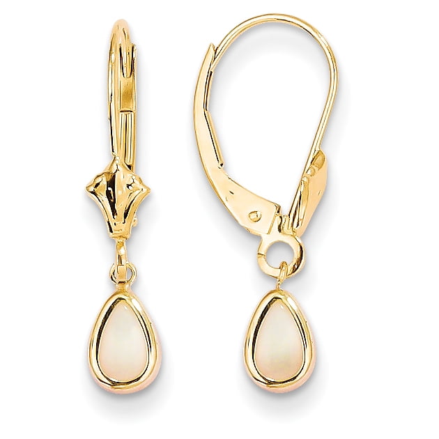 Boucles d'Oreilles en Or Jaune 14K Opale/octobre 6x4 mm