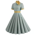 thumbnail image 1 of Fankiway Robe Rétro à Carreaux Imprimée pour Femmes, Robe de Cocktail à Manches Mi-Longues avec Nœud, Robes Extensibles Grande Taille pour Femmes Rondes, Robes de Printemps pour Femmes 3432, 1 of 9