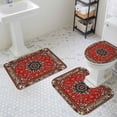 thumbnail image 2 of Red Vintage Boho Bathroom Rugs Set Luxury Traditional Tribal Art Non Slip Absorbent Soft Bath Mats 3 Piece Set with Bathroom Rug, U-Shaped Floor Mat, Toilet Seat Cover Large Size, 2 of 9