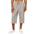 thumbnail image 3 of DODADAWANJ Mens Capri Pants Baggy Straight Leg 3/4 Capris Cotton Linen Solid Color Elastic Waist Below Knee Shorts Summer Casual Outfits Beige S, 3 of 8
