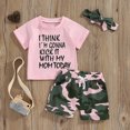 thumbnail image 2 of Bagilaanoe 3pcs Toddler Baby Girl Shorts Set Short Sleeve Letter Print T Shirt Tops + Camouflage Shorts + Headband 6M 12M 18M 24M 3T 4T Kids Casual Summer Clothes, 2 of 8