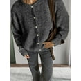 thumbnail image 6 of Womens Button Up Cardigan Sweaters Long Sleeve Crew Neck Fall Soft Knit Loose Sweater Tops Dark Gray L, 6 of 8