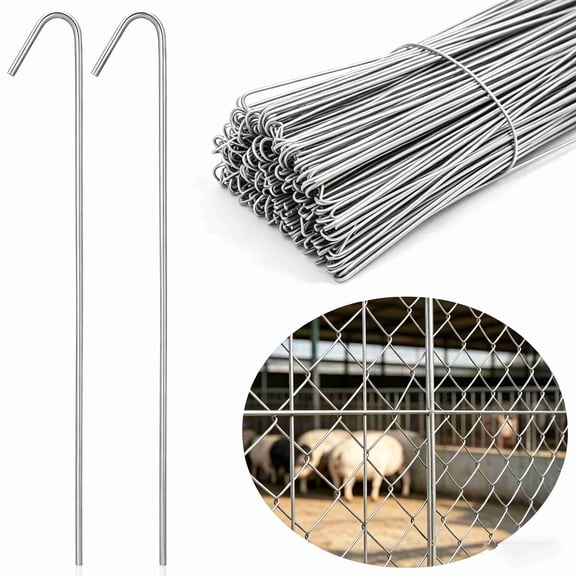50Pcs Chain Link Fence Wire Ties, 7.87" 9 Gauge Heavy Duty Aluminum Ties Hook for Chain Link Fence, Posts, Rails, Dog Kennel Repair, Silver
