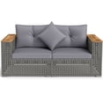 thumbnail image 4 of Costway 2 PCS Patio Corner Sofa Set with Thick Cushions Wide Acacia Wood Armrests for Garden Gray, 4 of 10