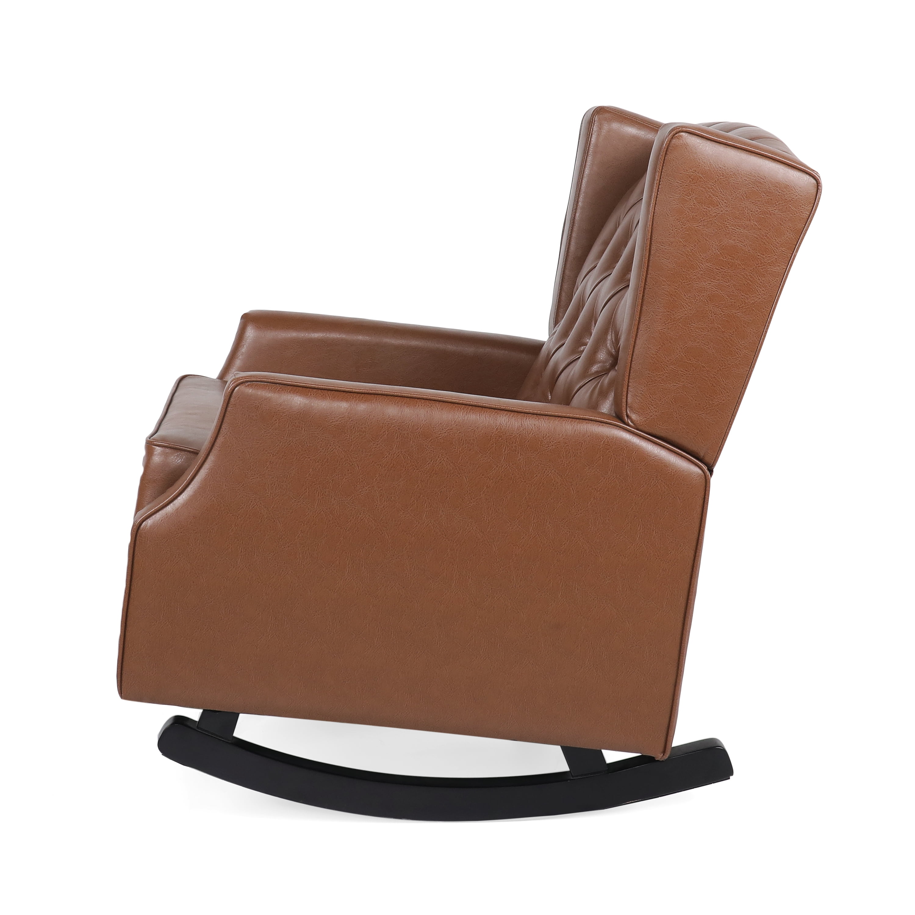 Amedou Contemporary Faux Leather Tufted Wingback Rocking Chair, Cognac Brown and Dark Brown