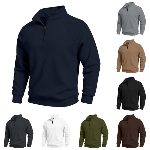 ZUBMGKTE Men's Sweatshirts Pocket Pullover 1/4-Zip Stand-Collar Long-Sleeve Sweatshirts S-3XL