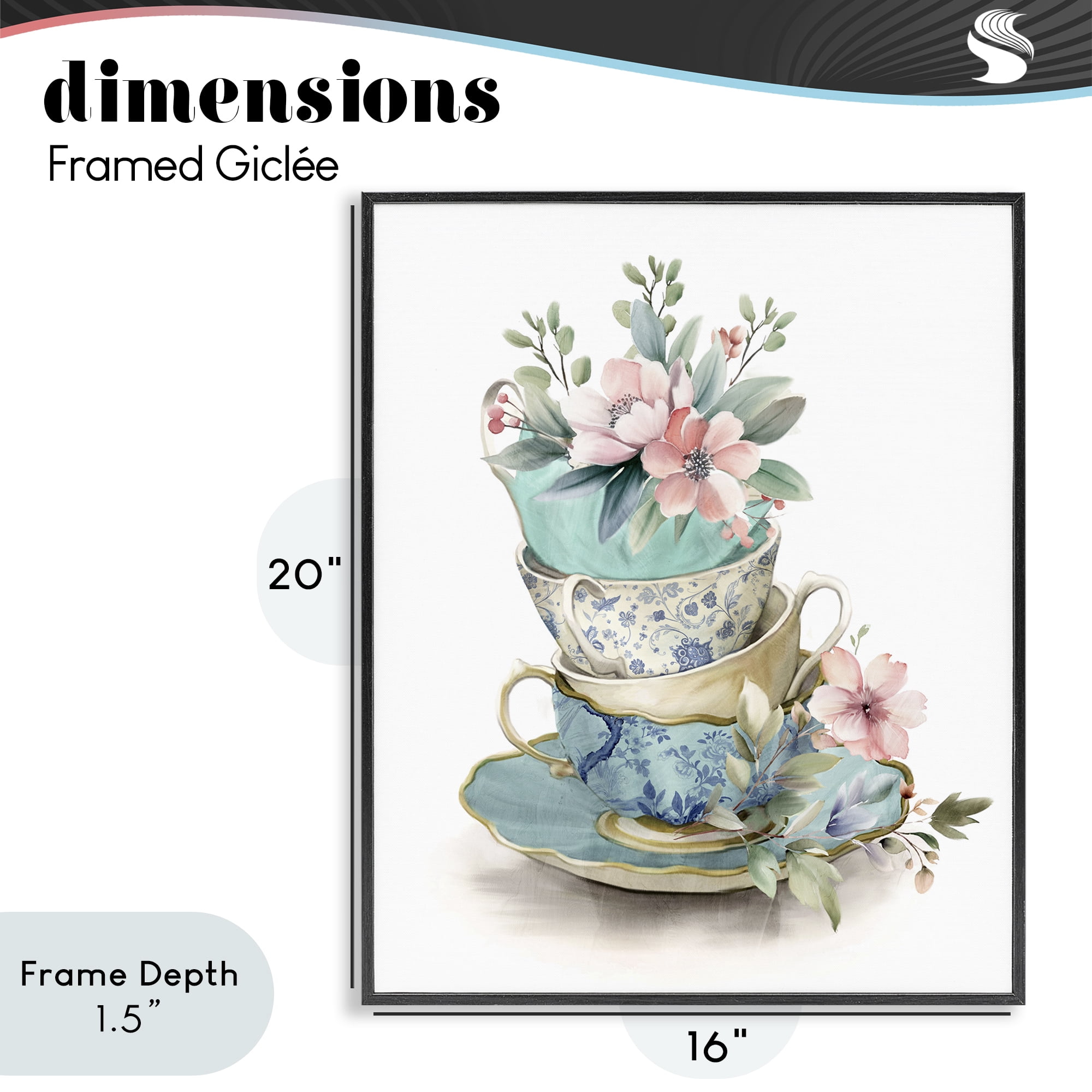 Stupell Industries Tea Cup Chinoiserie Blossoms Black Framed Giclee Art, design by Kim Allen