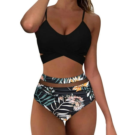 Spentoper Women s Summer Solid V Neck Cutout Paneled Bikini Set Blue M