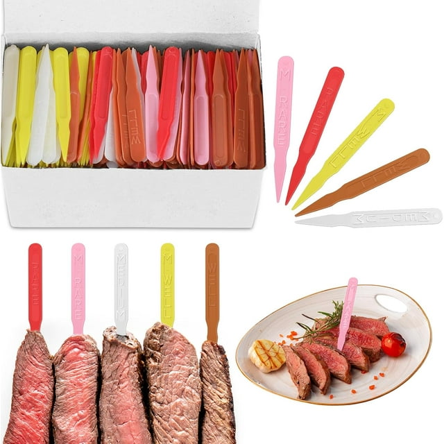 500 Pcs 3 Inch Steak Markers, Colorful Plastic Meat Doneness Picks Steak Temperature Sticks Assorted Doneness Labels Rare, Medium Rare, Medium Well, Well for Catering, Barbecues, Parties, Picnic
