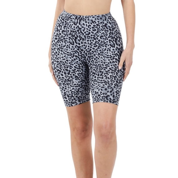 ClothingAve. Womens Simple Biker Shorts Buttery Soft Moisture-Wicking and Stretch Fabric | Athleisure Leggings Leopard_Gray Small