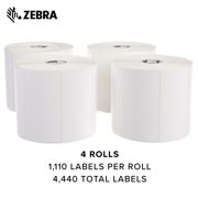 Zebra 4 x 2 in Thermal Transfer Polypropylene Labels PolyPro 3000T Permanent Adhesive Shipping Labels - 1 in Core - 4 Rolls