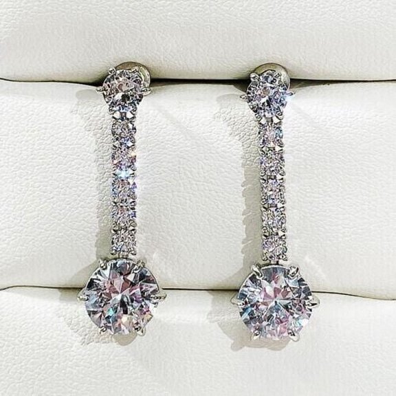 4Ct Round Cut Lab Created Diamond Women's Drop & Dangle Earrings 14K White Gold Plated Silver