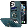 thumbnail image 1 of Funda de piel estilo vintage para iPhone 11 Pro con ranura para tarjetas, anillo giratorio de 360 grados, protección para la cámara, protección en las 4 esquinas, funda de teléfono muy resistente., 1 of 5