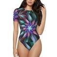 thumbnail image 2 of Uemuo Colored Abstract Pattern Women's One Piece Short Sleeve Swimsuit Rash Guard Surfing Modest Quick-drying Swimsuit Beach Essentials-XX-Large, 2 of 9