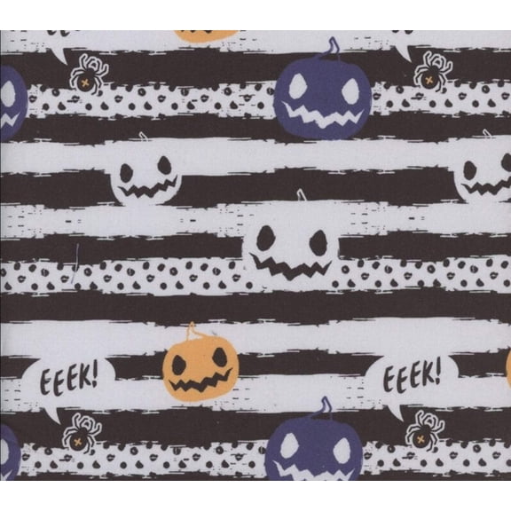 Price per Yard Vintage Pumpkin Stripe Black White 100% Cotton Fabric Halloween