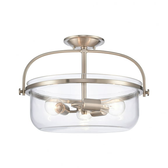 89453/3-Elk Home-Wentworth - 3 Light Semi Flush Mount In Farmhouse Style-12 Inches Tall and 17 Inches Wide-Brushed Nickel Finish