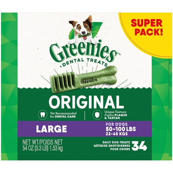 GREENIES Friandises pour Chiens Adultes Soins Dentaires Naturels Originaux, (34 Friandises) Lot de 54oz.