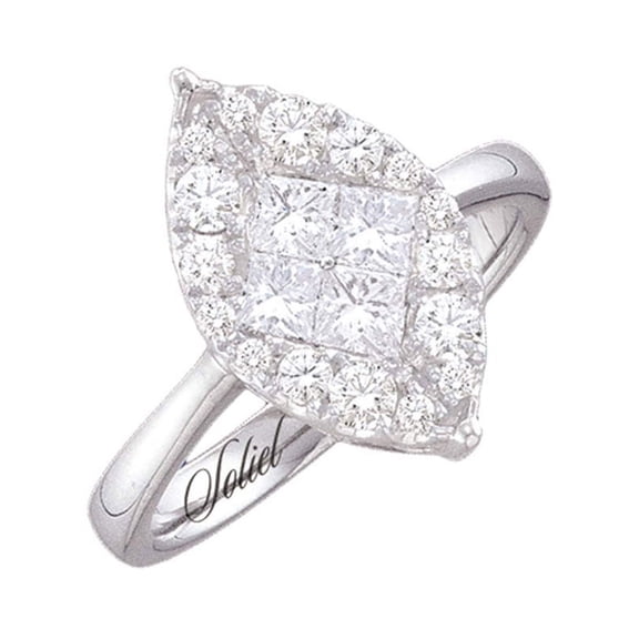 14kt White Gold Womens Princess Round Diamond Soleil Marquise-shape Cluster Bridal Wedding Engagement Ring 1/2 Cttw