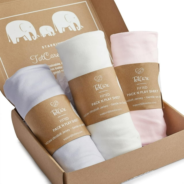 Pack n Play Sheets TotCare, paquete de 3 camisetas blandas ajustadas