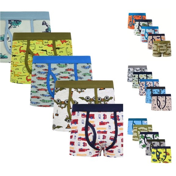 JCCXIN Kids Boys Underwear Cotton 5 Pack Soft Boxer Briefs Elastic Waist Cartoon Car Graphic Stretch Breathable Underpants Comfort Daily Wear,White,4-5 Years