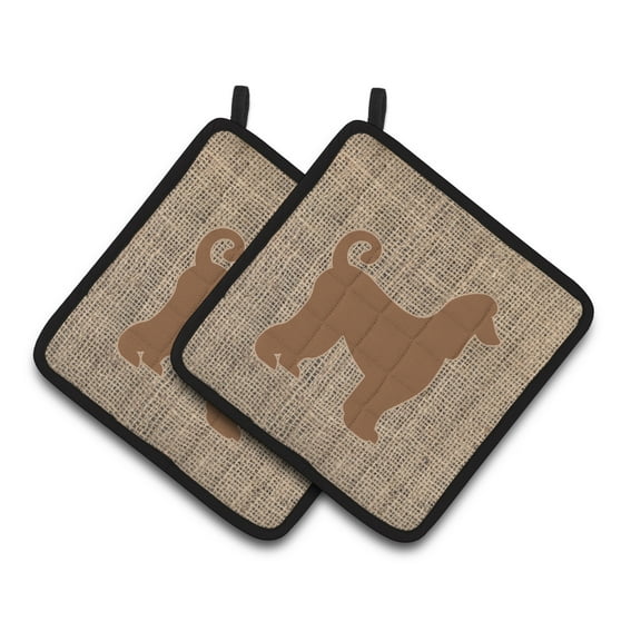 Carolines Treasures BB1066-BL-BN-PTHD Afghan Hound Faux Burlap and Brown   Pair of Pot Holders  7.5HX7.5W multicolor
