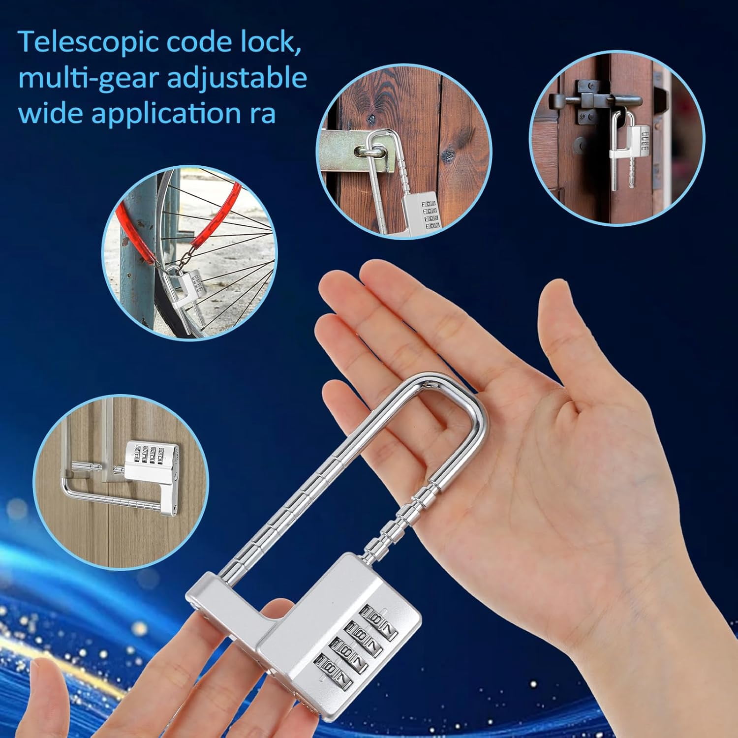 ABCISI 2Pcs 4Digit Combination Cabinet Lock U Shaped Code, Stainless Steel Adjustable Padlock with Code, Waterproof Metal Long Shackle Lock Retractable for Outdoor College Fences Sports Locker Gym