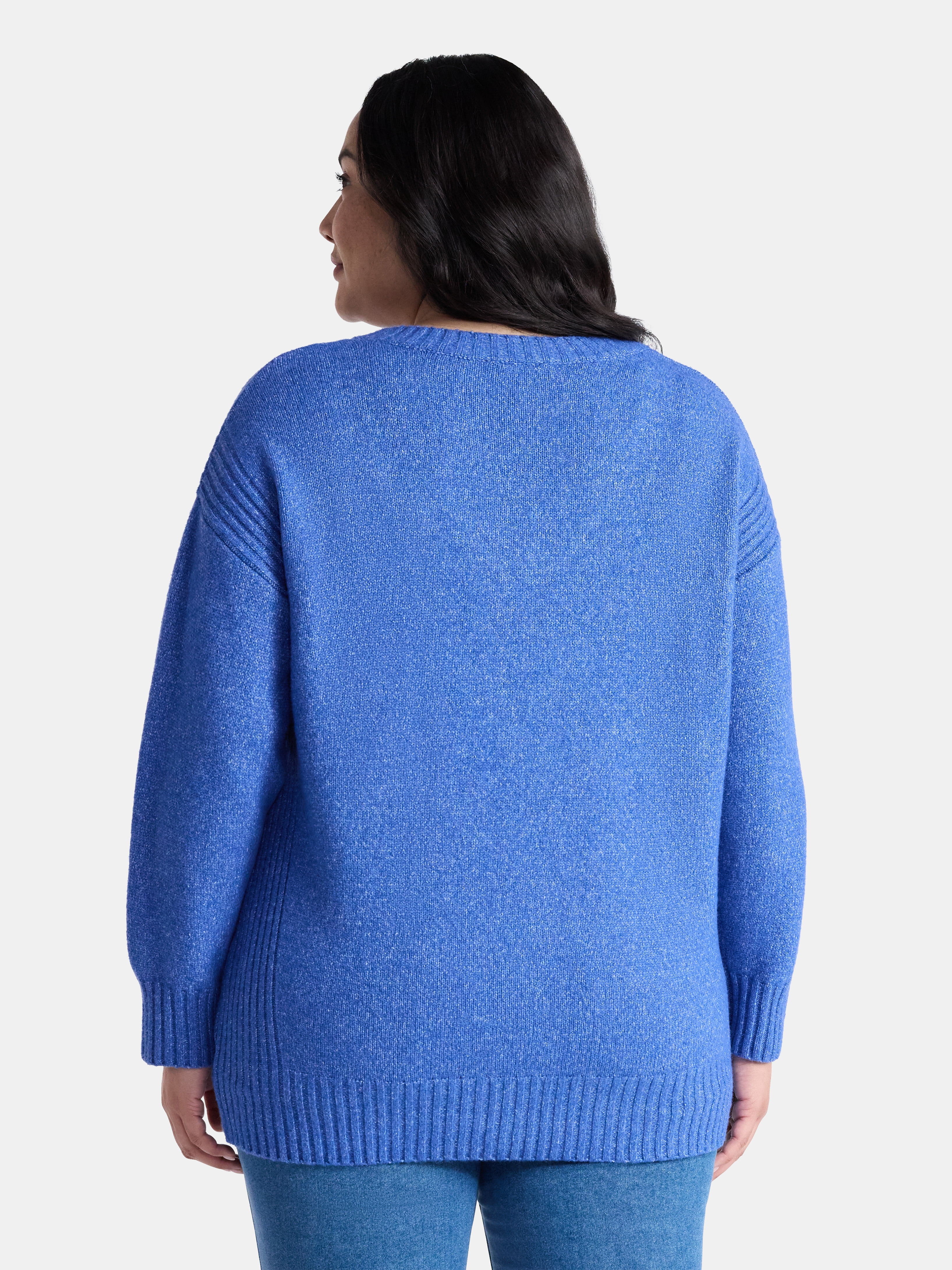 Terra & Sky Women's Plus V Neck Tunic Sweater, Lightweight, Sizes 0X-5X