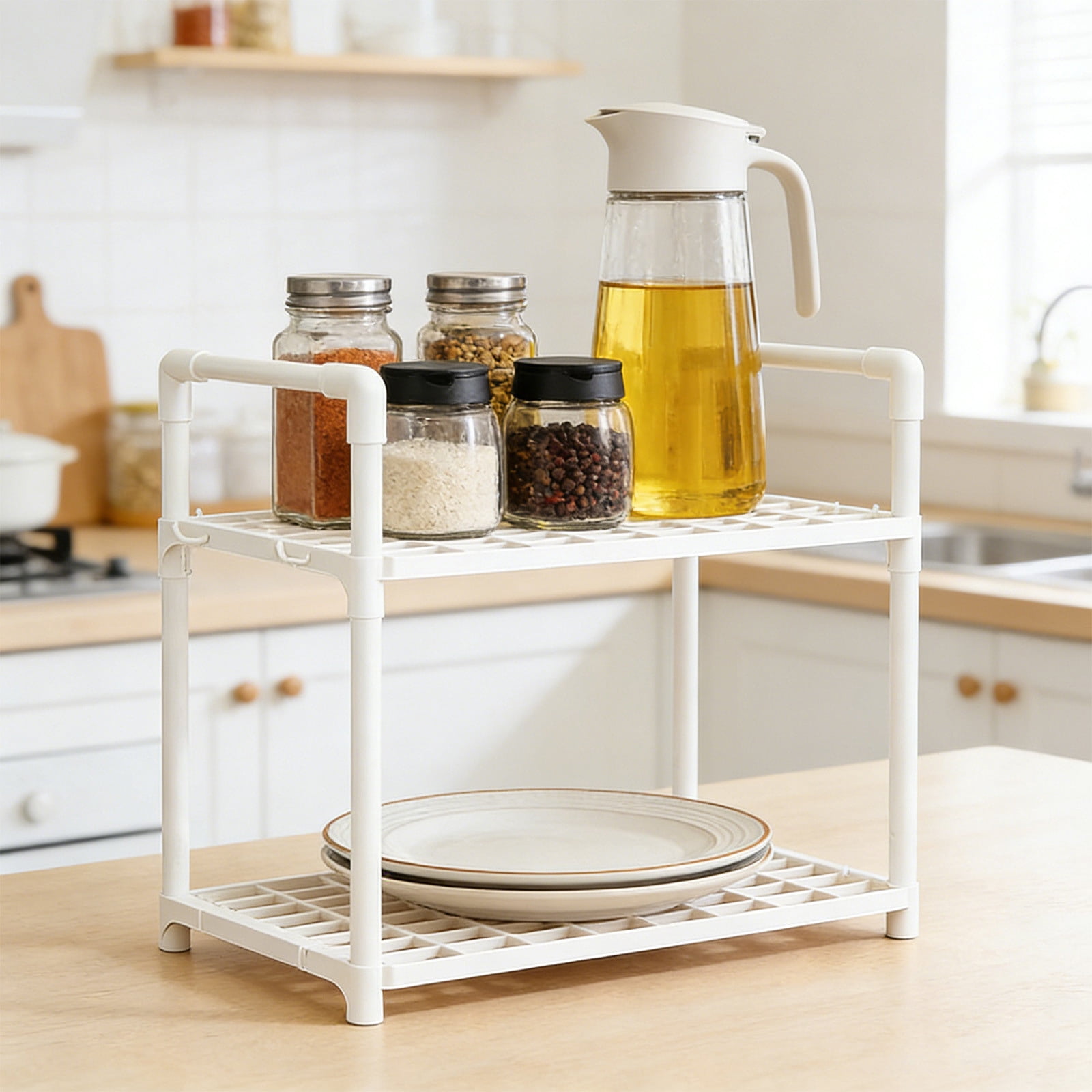 Werulen Multi Layer Kitchen Storage Rack for Home,Floor Standing Storage Rack for Bathroom,Household Organizer for Daily Necessities,Kitchen Bathroom Storage Rack,Multi Layer Floor Storage Shelf
