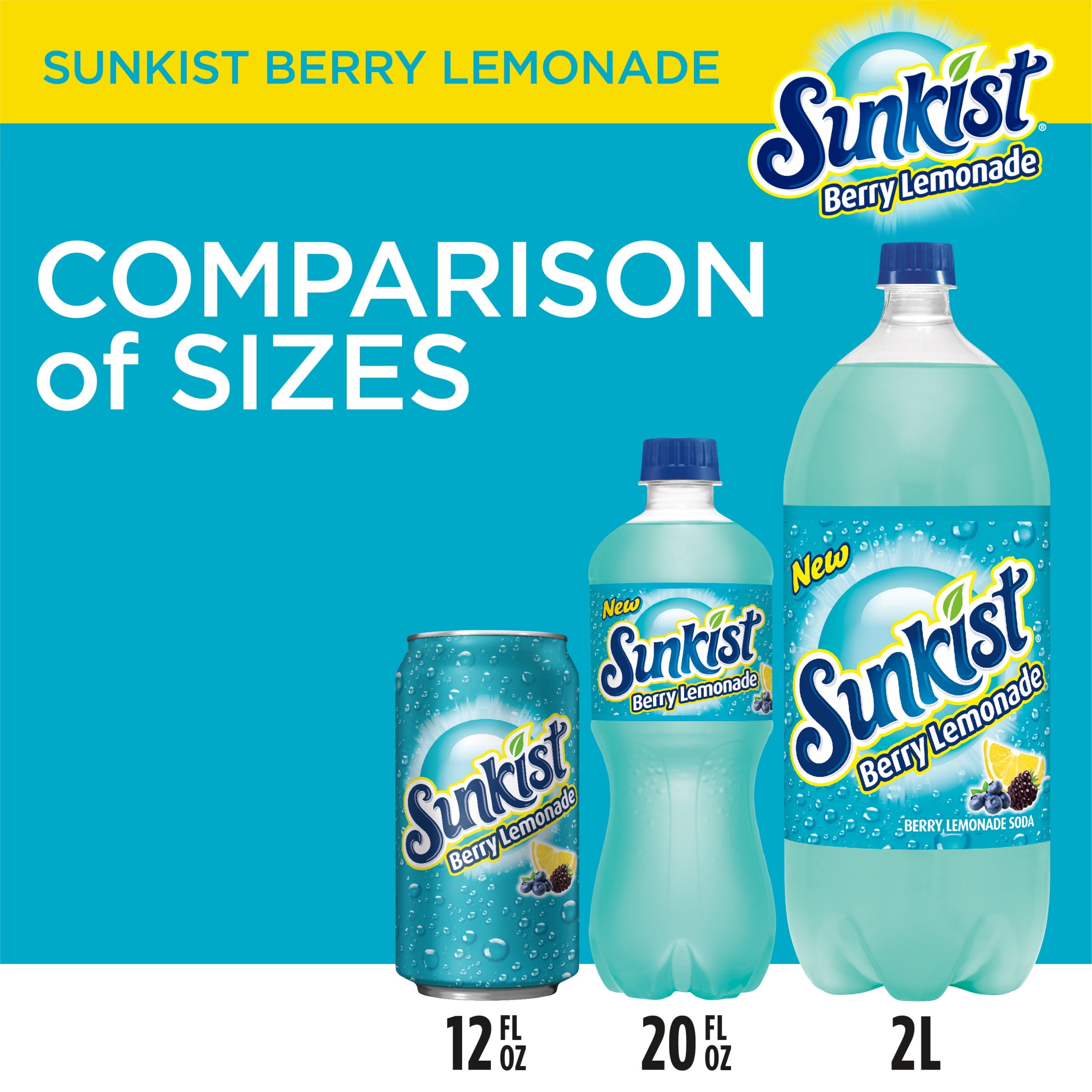 Sunkist Caffeine Free Berry Lemonade Soda Pop, 12 fl oz, 12 Pack Cans, Allergens Not Contained