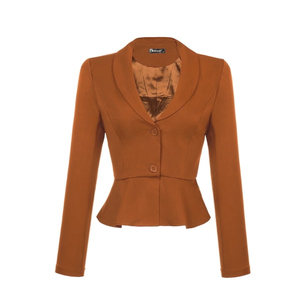 Blazer corto de trabajo INSPIRE CHIC para mujer con cuello de solapa, manga larga, volantes, chaqueta casual de oficina L color camel