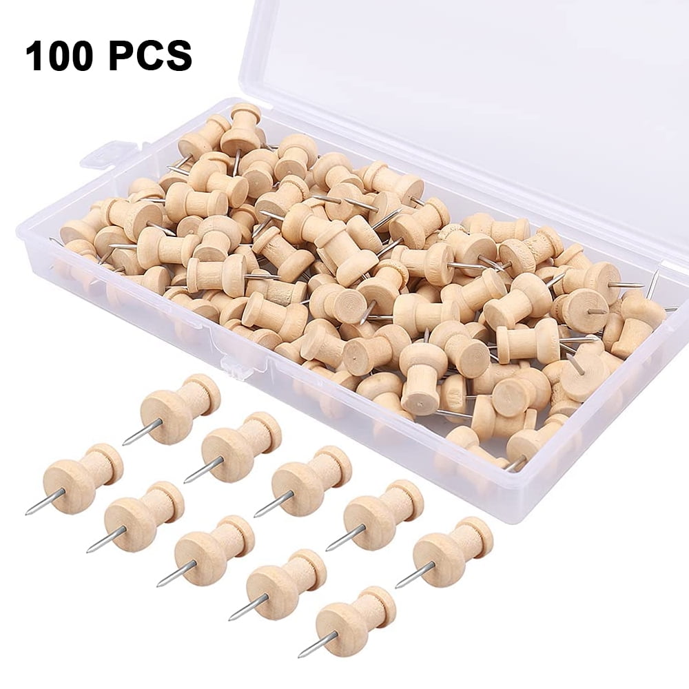 Heldig 100 Pieces Wood Push Pins Round Head Wooden Pushpins Wooden Thumb Tacks with Steel Needle