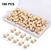 Heldig 100 Pieces Wood Push Pins Round Head Wooden Pushpins Wooden Thumb Tacks with Steel Needle Point Decorative Wooden Push Pins for Map Photos Documents Bulletin BoardsB