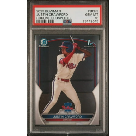Graded 2023 Topps Bowman Justin Crawford #BCP3 Chrome Prospects Rookie RC Baseball Card PSA 10 Gem Mint