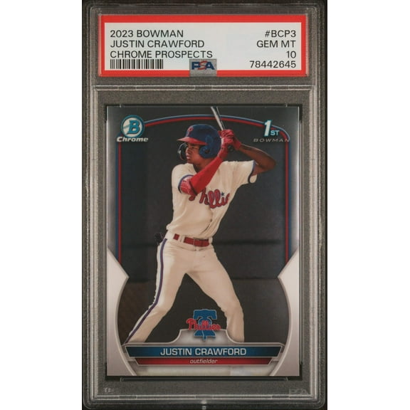 Graded 2023 Topps Bowman Justin Crawford #BCP3 Chrome Prospects Rookie RC Baseball Card PSA 10 Gem Mint