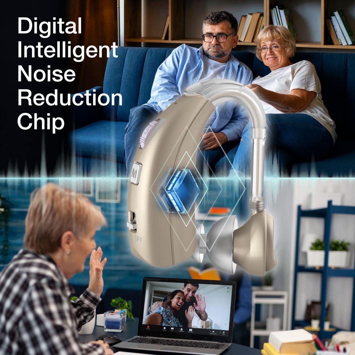 Delmicure Digital Hearing Aid for Seniors, Rechargeable, Single, VHP-1303, Gold