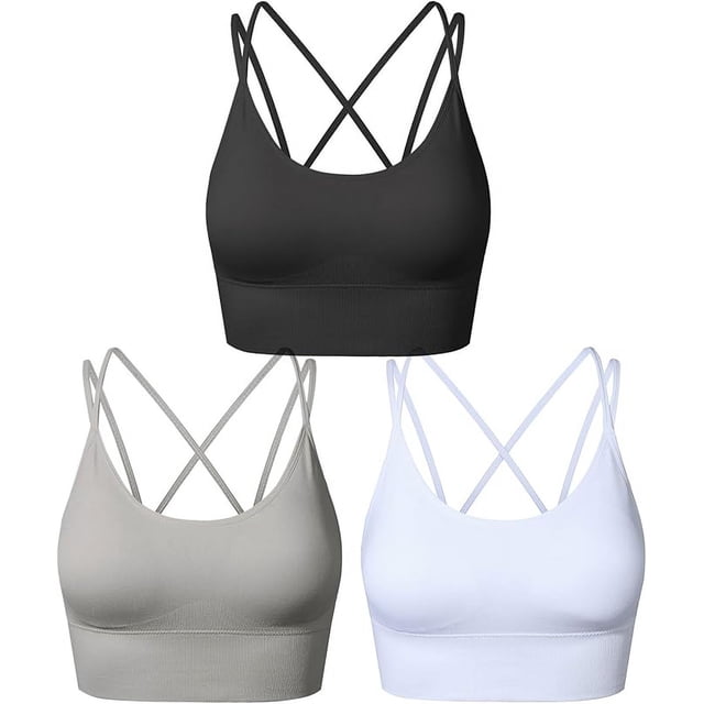 Sujetador deportivo para mujer con relleno tipo bustier sin aros y secciones cruzadas en la espalda para yoga y fitness