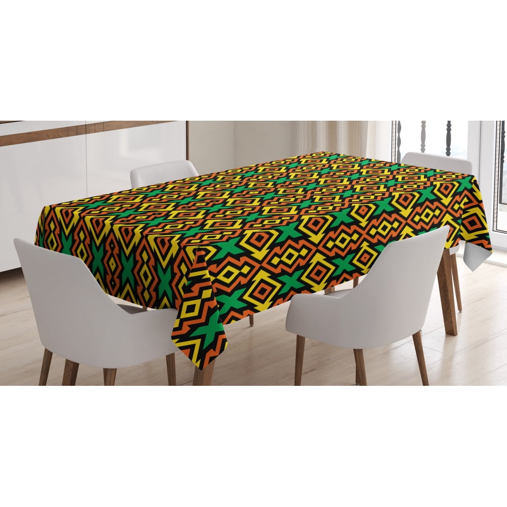 Kente Pattern Tablecloth, Exotic African Vertical Borders from Angola