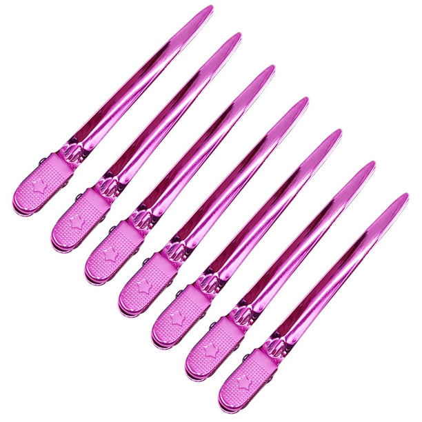12 pinzas de acero inoxidable para peluquería, pinzas de pico de pato, herramienta de peluquería (rosa)