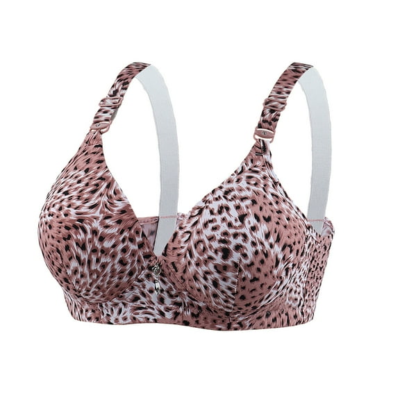 KHONTS Leopard Printed Push up Bras for Women High Supportive Plunge Bra Lifting Soft Comfy Wireless Bralettes Pink 46
