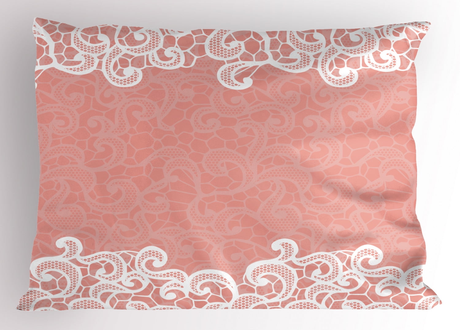 Peach Pillow Sham Lace Design on Soft Colored Background Ornamental Pattern Wedding Inspired Image, Decorative Standard Size Printed Pillowcase, 26 X 20 Inches, Coral White, by Ambesonne