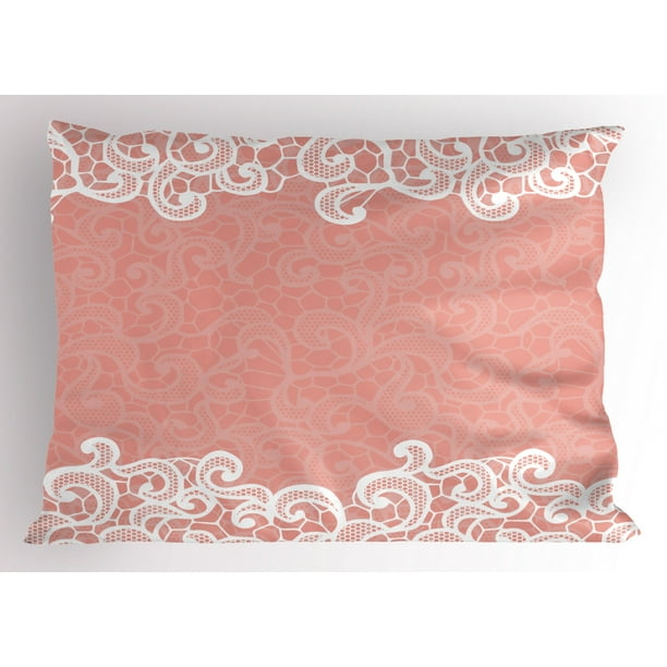 Peach Pillow Sham Lace Design on Soft Colored Background Ornamental Pattern Wedding Inspired