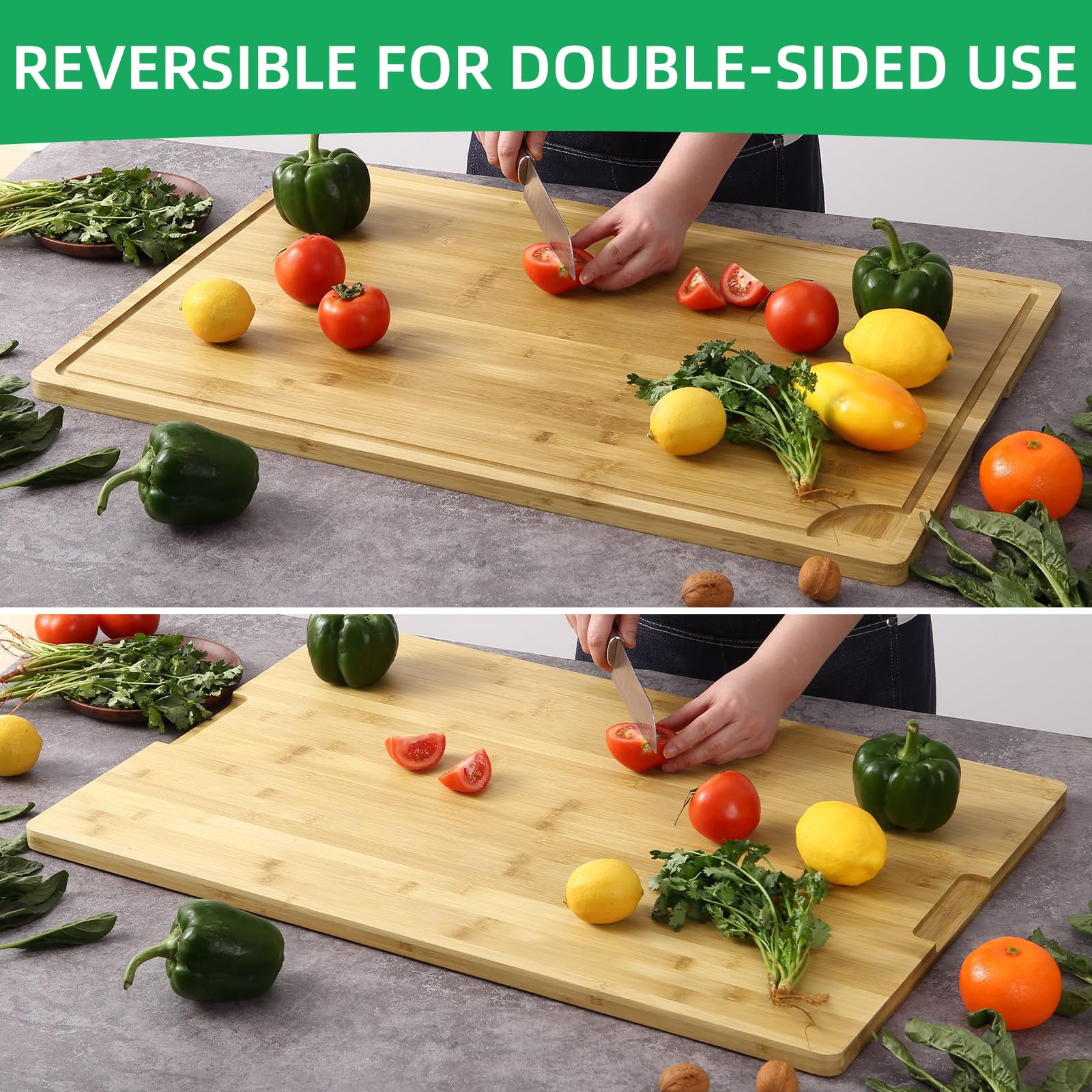 Ataucjin 30 x 20 Extra Large Bamboo Cutting Board, Wooden Cutting Board for Kitchen WithGroove and Handles, Over Sink Board Meat Cutting Board, Large Caving Board Charcuterie Board