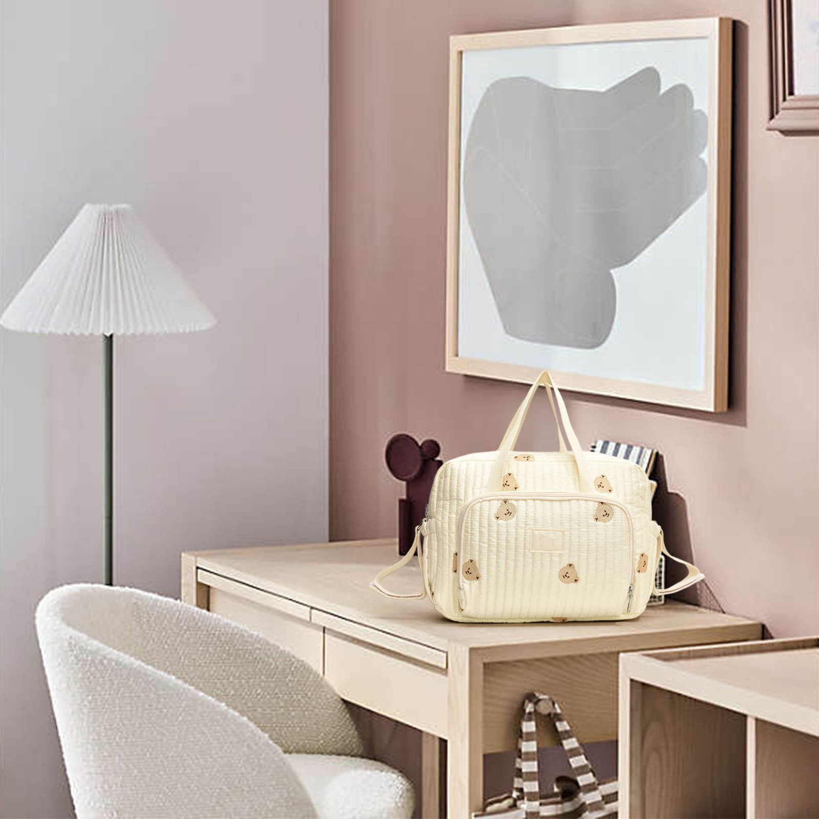 PALIFEUR Diaper Bag Tote Large Capacity Baby Bag Travel Diaper Tote Bag, Hospital Bag for Labor Delivery, Baby Bag with Pacifier Case for Mom Father Medium Size, White